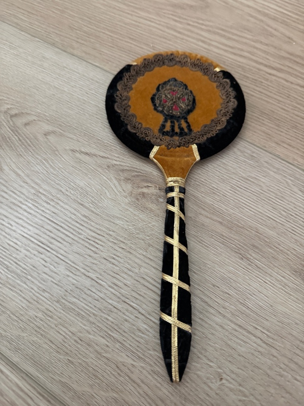 Vintage Handheld Velvet Decorative Mirror